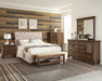 Devon 5-piece Upholstered Queen Bedroom Set Beige and Burnished Oak image
