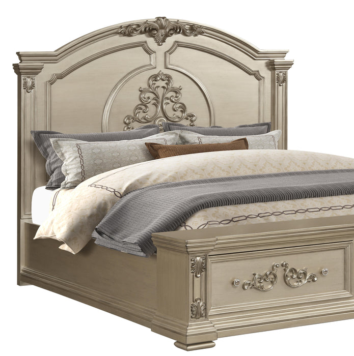 Alicia Transitional Style Queen Bed in Beige finish Wood