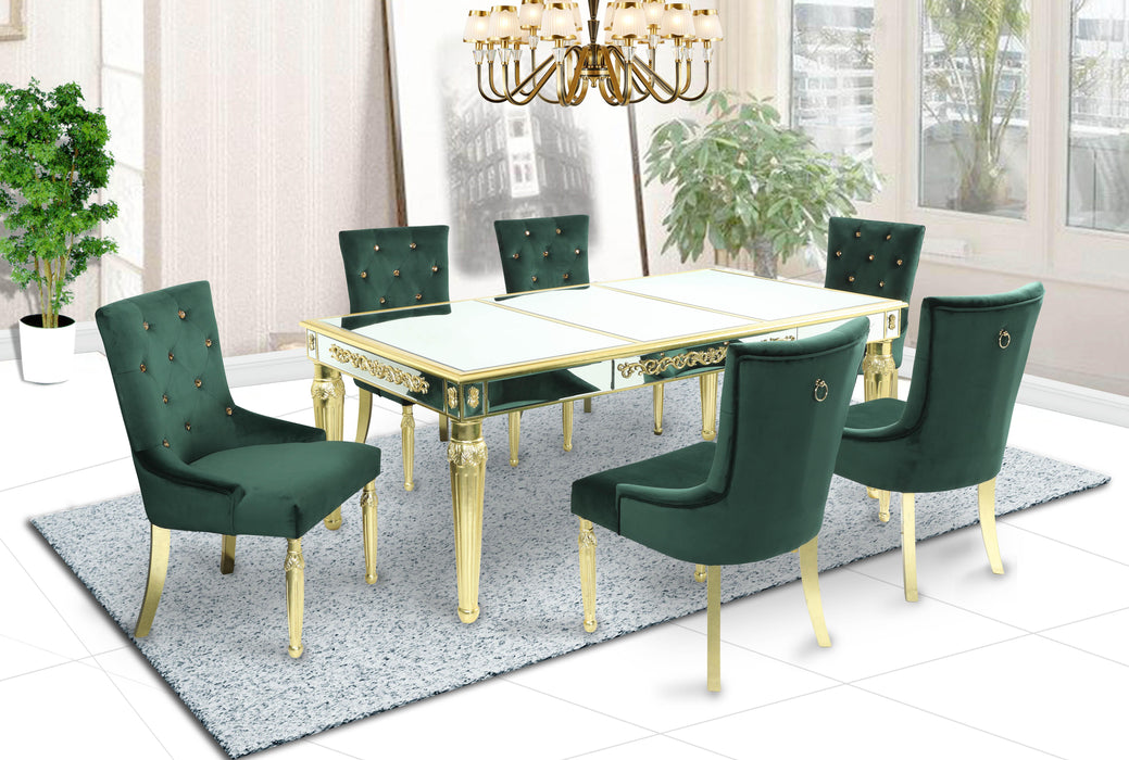 Queen Gold Modern Style Dining Chair in Green Velvet Fabric