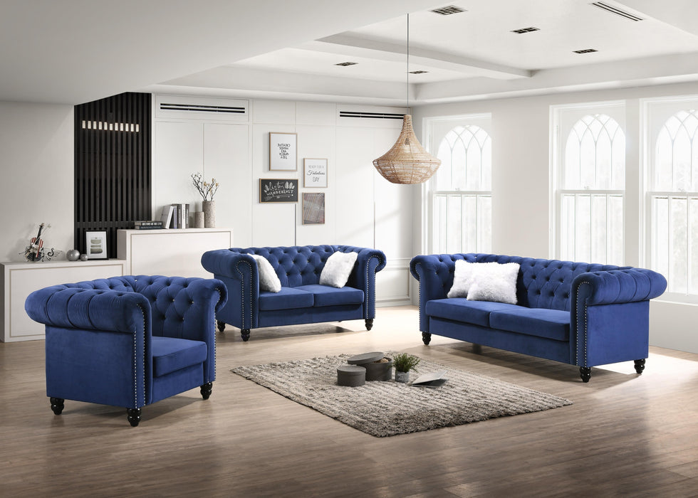 Maya Transitional Style Navy Loveseat with Espresso Legs