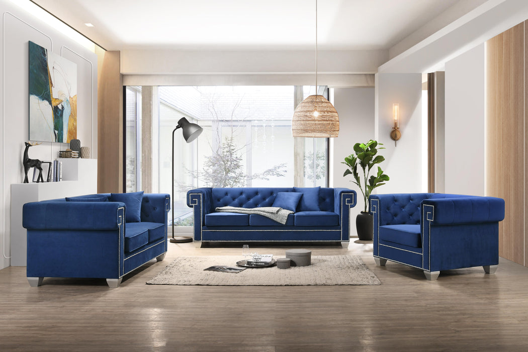 Clover Modern Style Blue Loveseat with Steel Legs