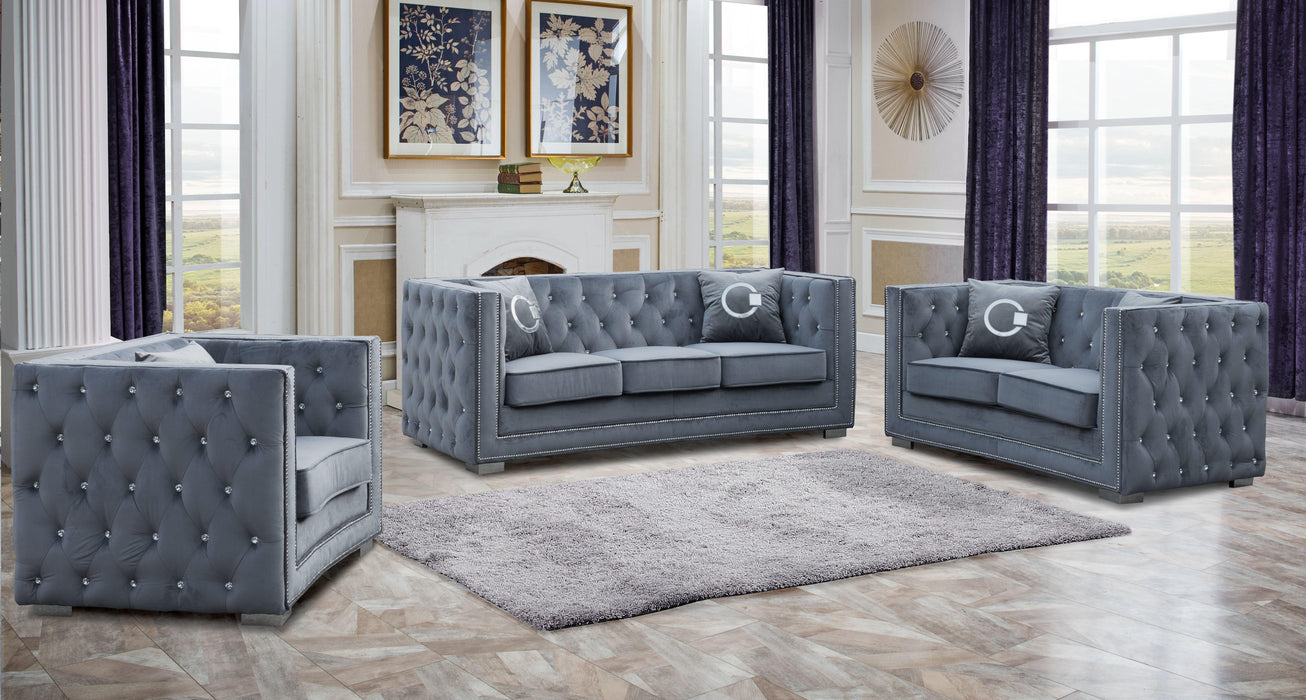 Zion Modern Style Gray Sofa with Steel legs