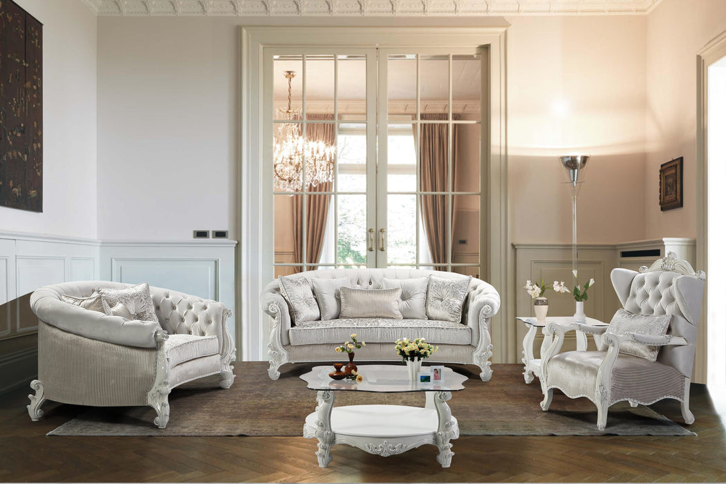 Juliana Traditional Style Sofa in Pearl White finish Wood