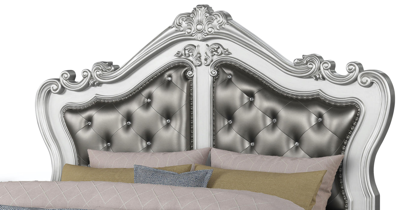 Adriana Transitional Style Queen Bed in Silver finish Wood