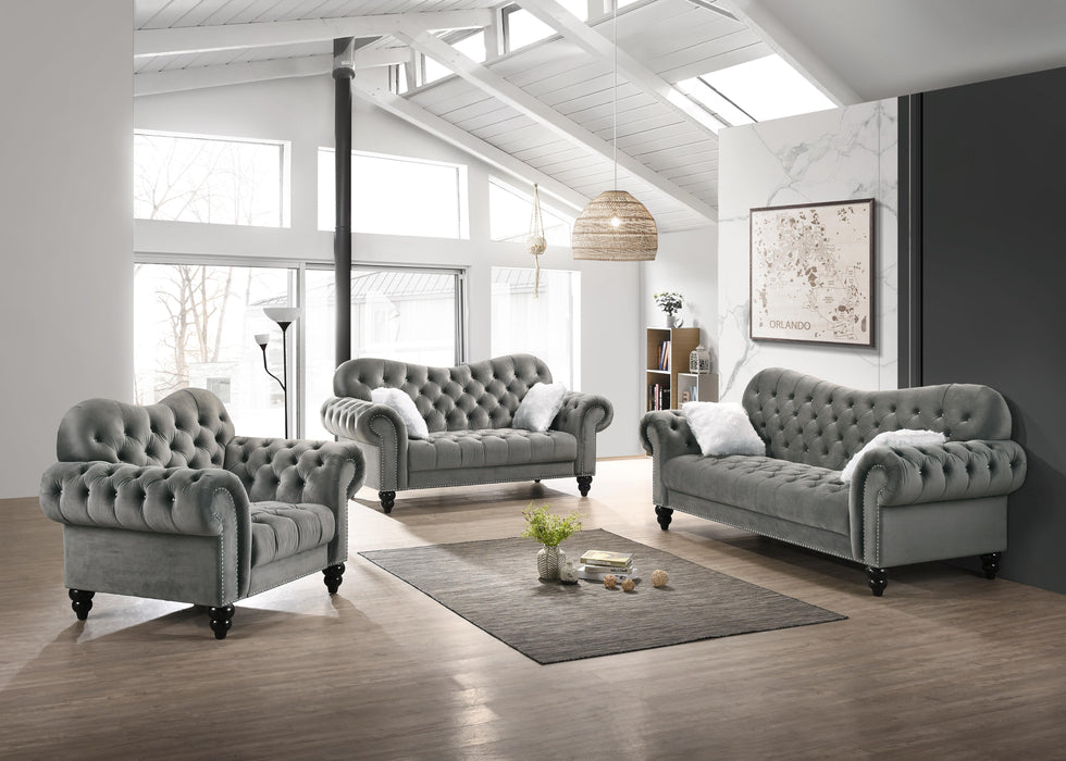 Gracie Transitional Style Gray Sofa with Espresso Legs