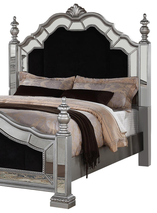 Pamela Transitional Style King Bed in Silver finish Wood