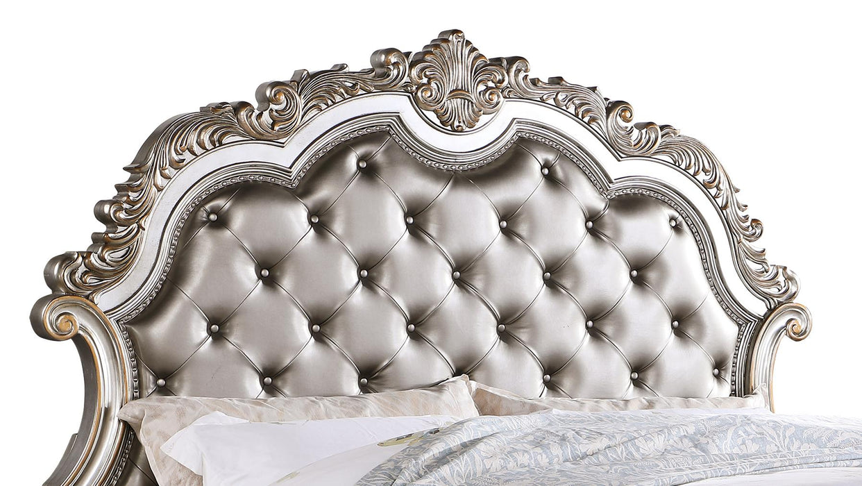 Melrose Transitional Style Queen Bed in Silver finish Wood