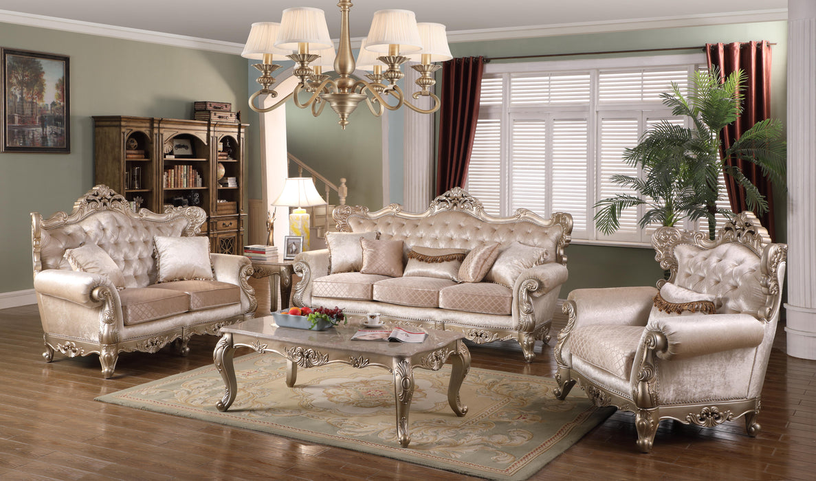 Emily Transitional Style Loveseat in Champagne finish Wood