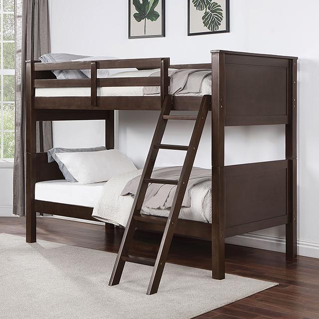 STAMOS Full/Full, Twin/Full, & Twin/twin Bunk Bed, Walnut