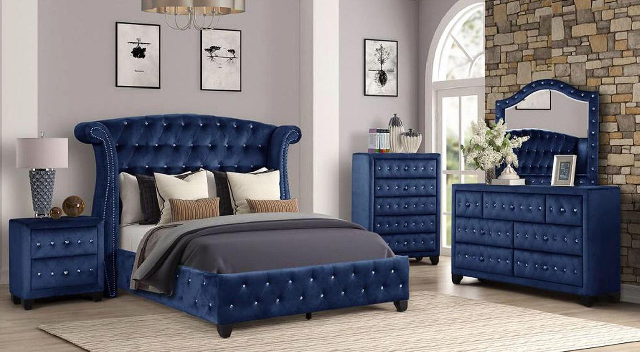 Galaxy Home Sophia Queen Upholstered Bed in Blue GHF-733569287789