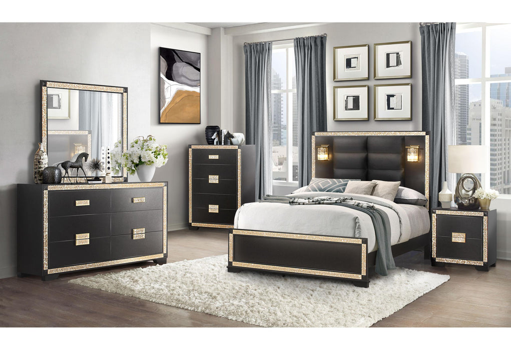 BLAKE BLACK/GOLD KING BED GROUP WITH LAMPS image