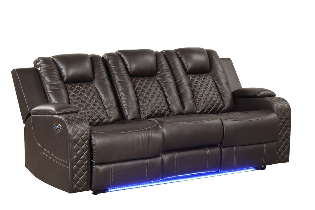 Galaxy Home Benz LED & Power Reclining Sofa in Brown
