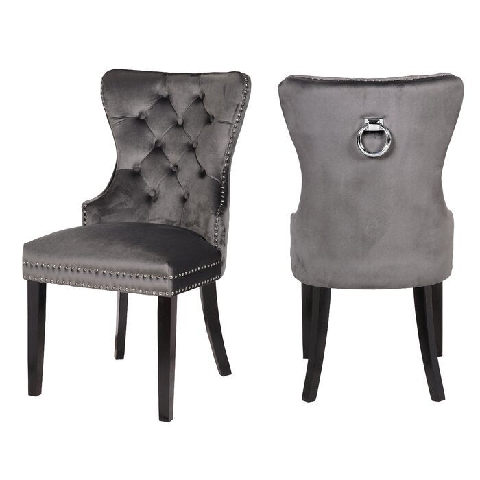 Galaxy Home Erica Wood Legs Dining Chair (Set of 2) in Dark Grey image