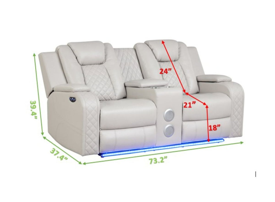 Galaxy Home Benz LED & Power Reclining Loveseat in Ice/ White
